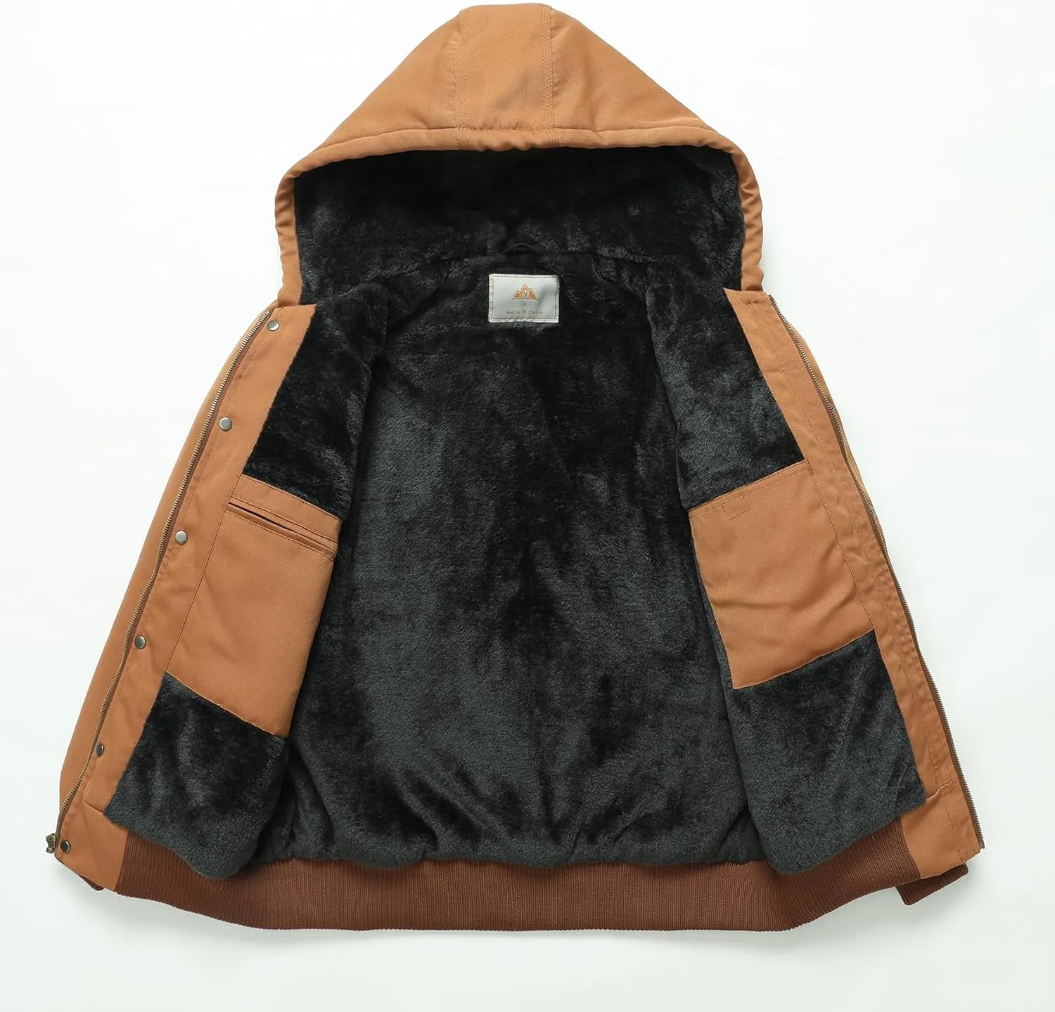 Men's Fit Relaxed Work Coat Fleece Lined Waterproof Workwear Winter Hooded Jacket with Multiple Pockets