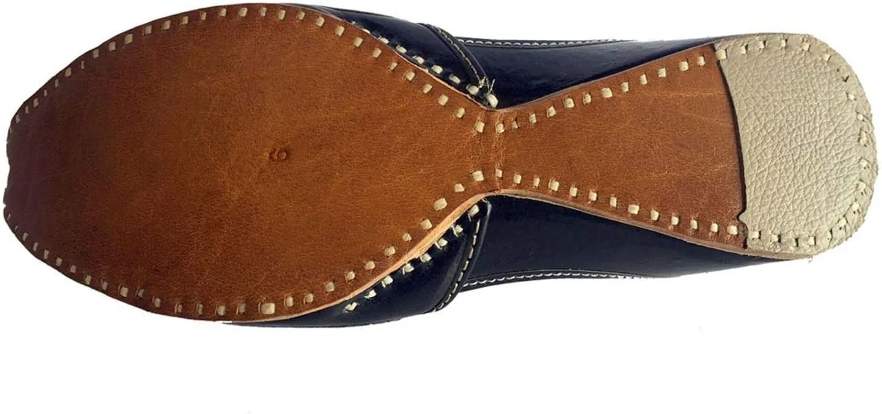 Men's Flat Black Wedding Khussa Shoes Traditional Indian Leather Loafer Punjabi Jutti