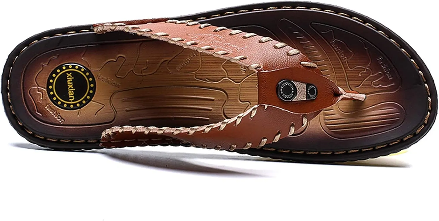 Mens Flip Flops Casual Leather Home Sandals for Mens Rubber Sole Slippers