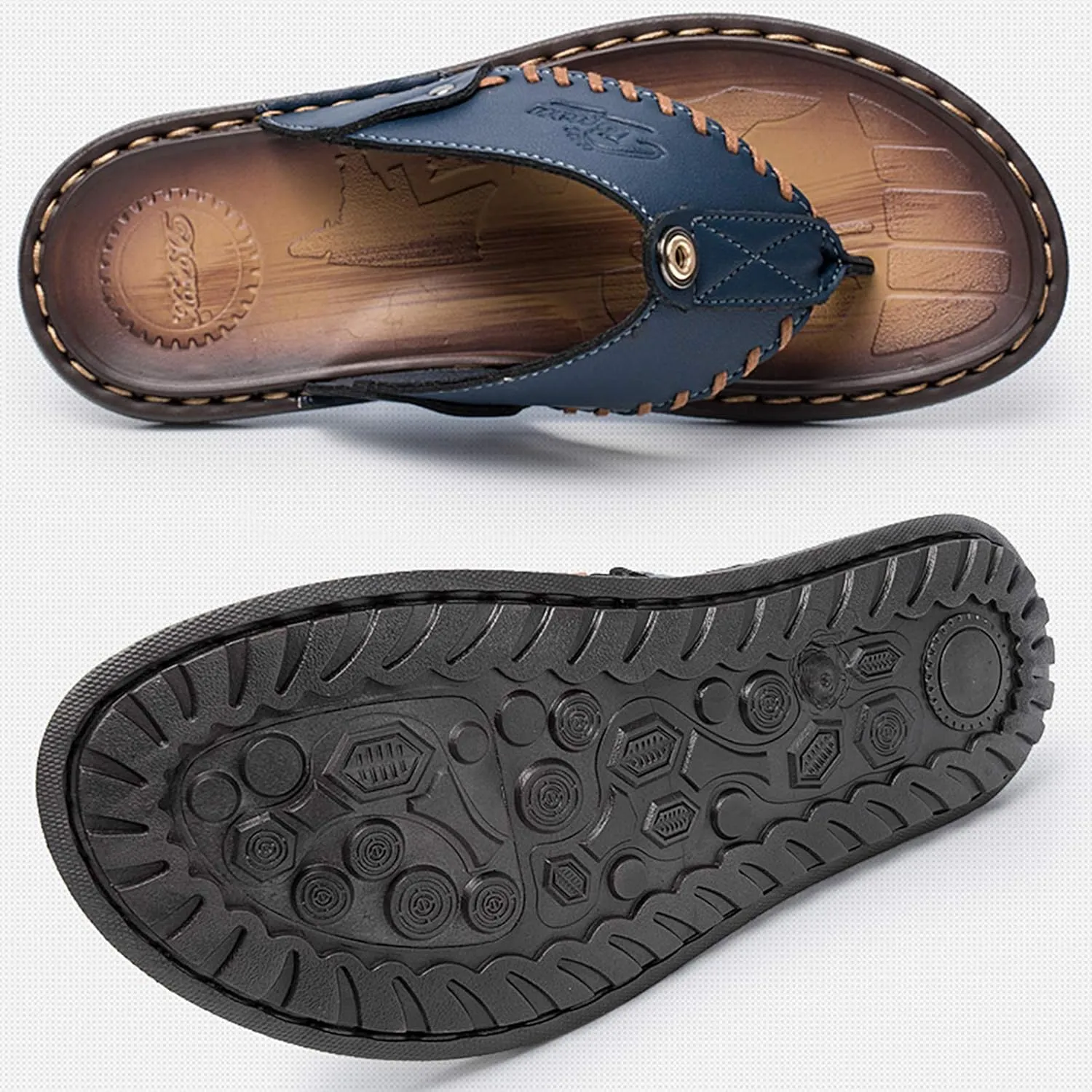 Mens Flip Flops Casual Leather Home Sandals for Mens Rubber Sole Slippers
