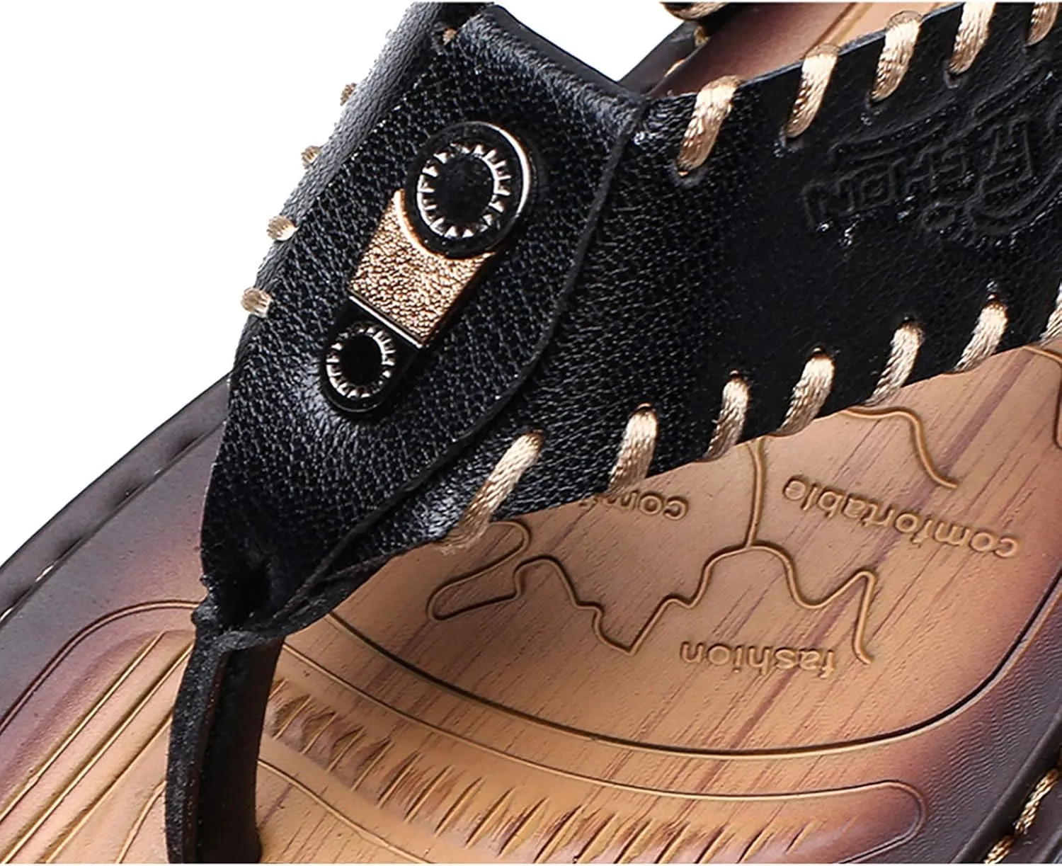 Mens Flip Flops Casual Leather Home Sandals for Mens Rubber Sole Slippers