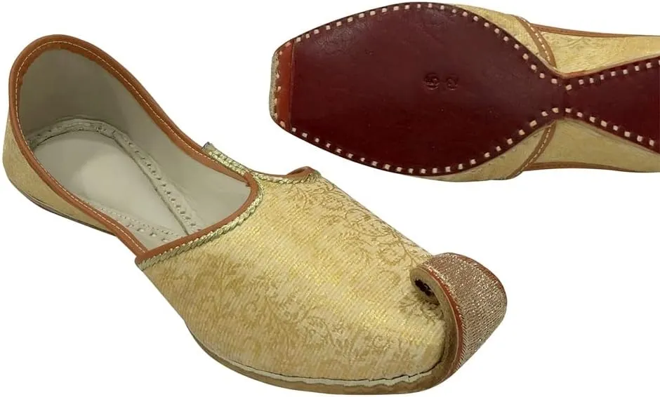 Men's Gold Khussa Shoes Punjabi Jutti Indian Ethnic Mojari Tribal Bridal Shoes