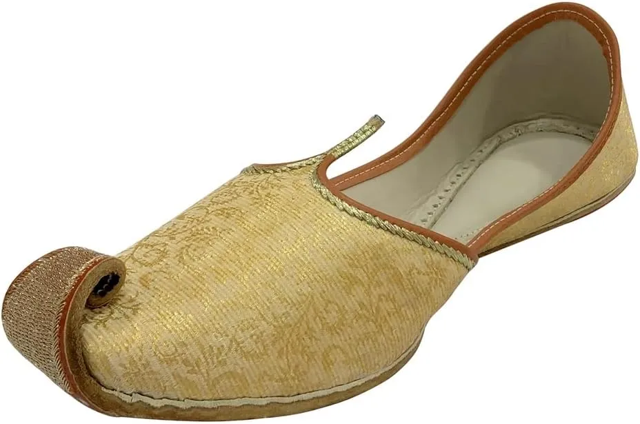 Men's Gold Khussa Shoes Punjabi Jutti Indian Ethnic Mojari Tribal Bridal Shoes