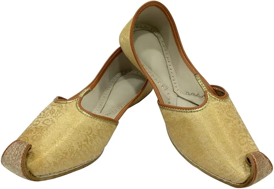 Men's Gold Khussa Shoes Punjabi Jutti Indian Ethnic Mojari Tribal Bridal Shoes