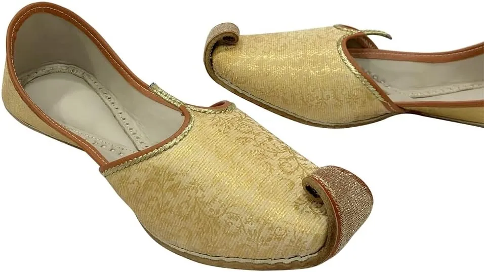 Men's Gold Khussa Shoes Punjabi Jutti Indian Ethnic Mojari Tribal Bridal Shoes