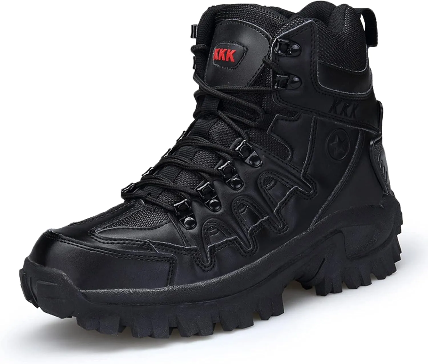 Mens Hiking Boots Waterproof Lace up Camping ​Boots Non-Slip Outdoor Travelling Backpacking Shoes for Trekking Walking-Black||EU46/US12