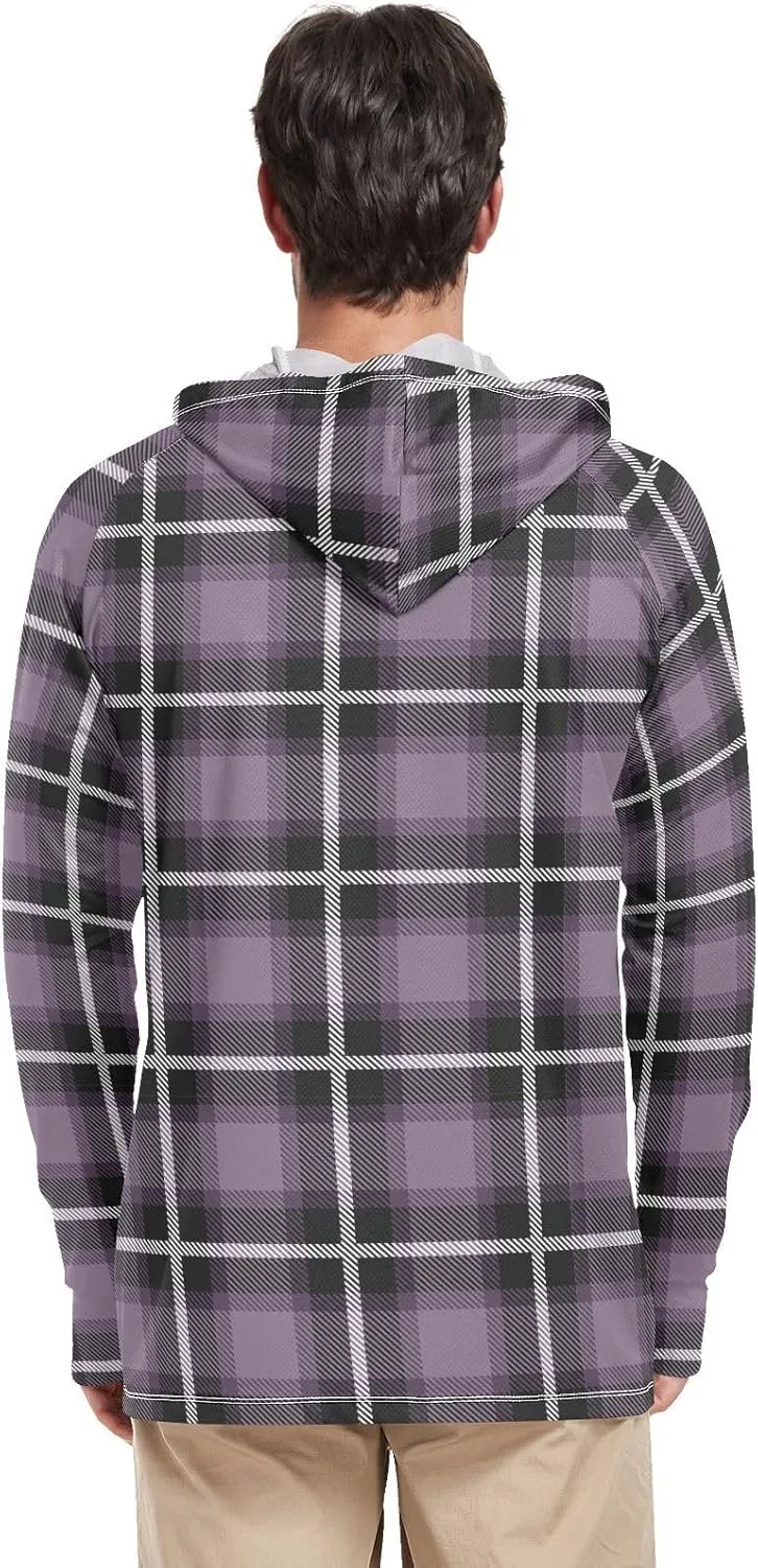 Mens Hoodie Sun Protection Long Sleeve Plaid Buffalo UPF 50 Mens Sun Shirt Adult Rash Guards Rash Guard Shirts