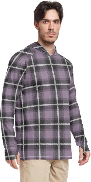 Mens Hoodie Sun Protection Long Sleeve Plaid Buffalo UPF 50 Mens Sun Shirt Adult Rash Guards Rash Guard Shirts