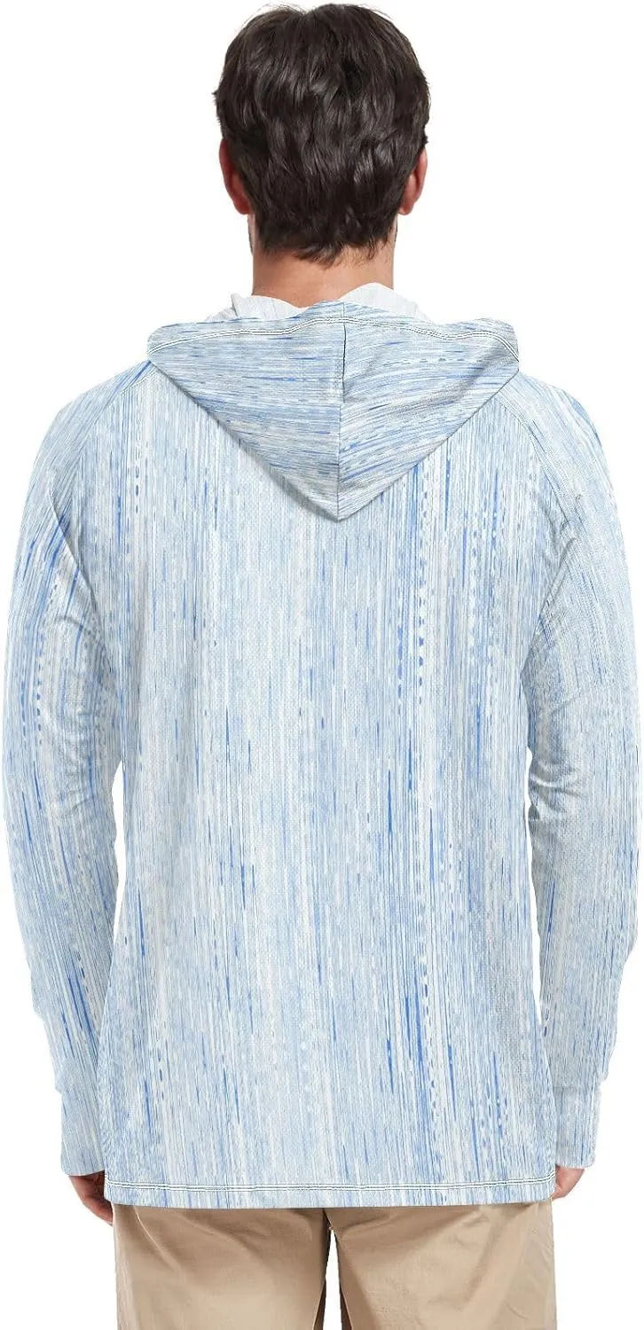 Men's Sun Shirt Hoodie Long Sleeve Gray French Stripe UPF 50   Sun Shirt with Hood Cooling Hoodies Rash Guards Mens