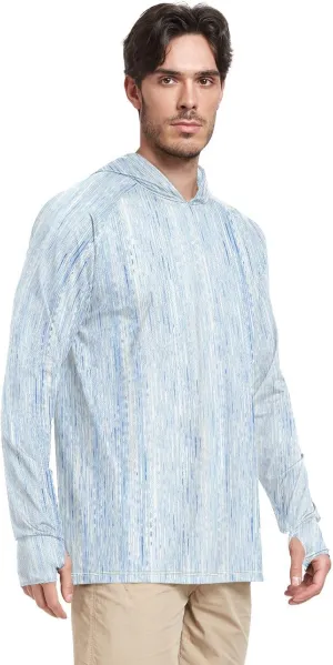 Men's Sun Shirt Hoodie Long Sleeve Gray French Stripe UPF 50   Sun Shirt with Hood Cooling Hoodies Rash Guards Mens