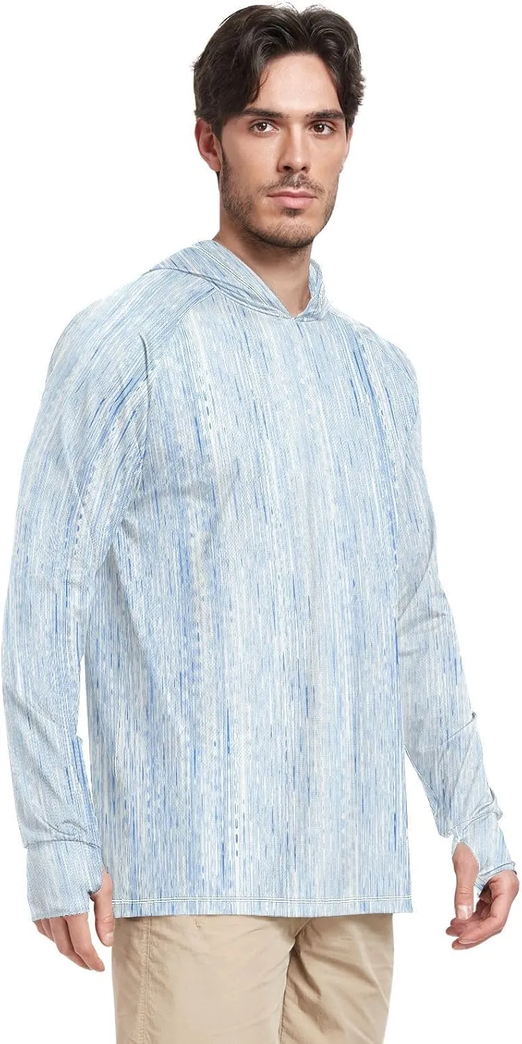 Men's Sun Shirt Hoodie Long Sleeve Gray French Stripe UPF 50   Sun Shirt with Hood Cooling Hoodies Rash Guards Mens