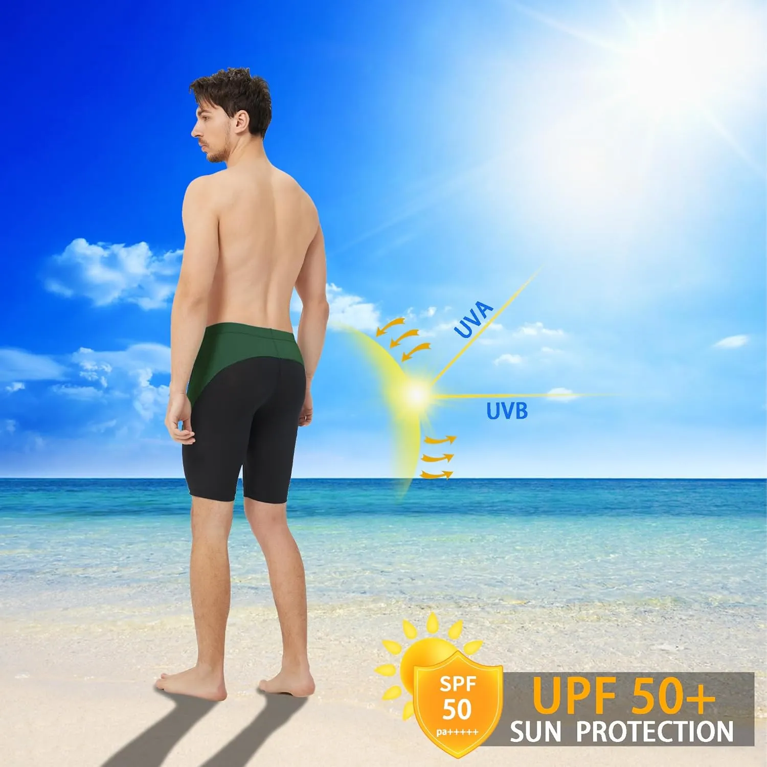 Men's Swim Jammers Competitive Athletic Swim Team Suit Training Endurance Racing Quick Dry Swimming Shorts UPF 50