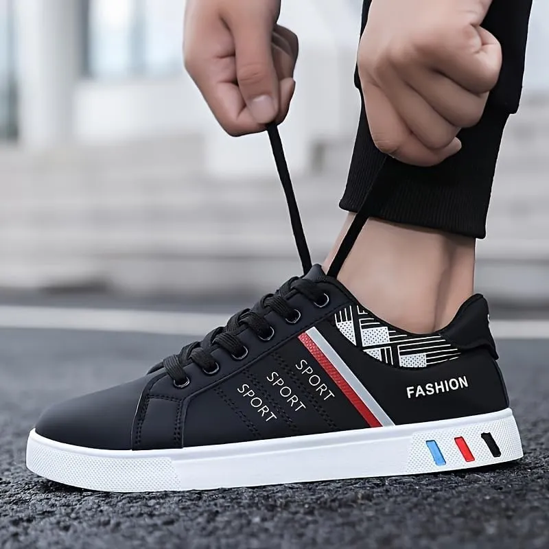Men’s Trendy White Sports & Leisure Sneakers - Versatile Flat-Sole Board Shoes for Students Youth & Casual Wear