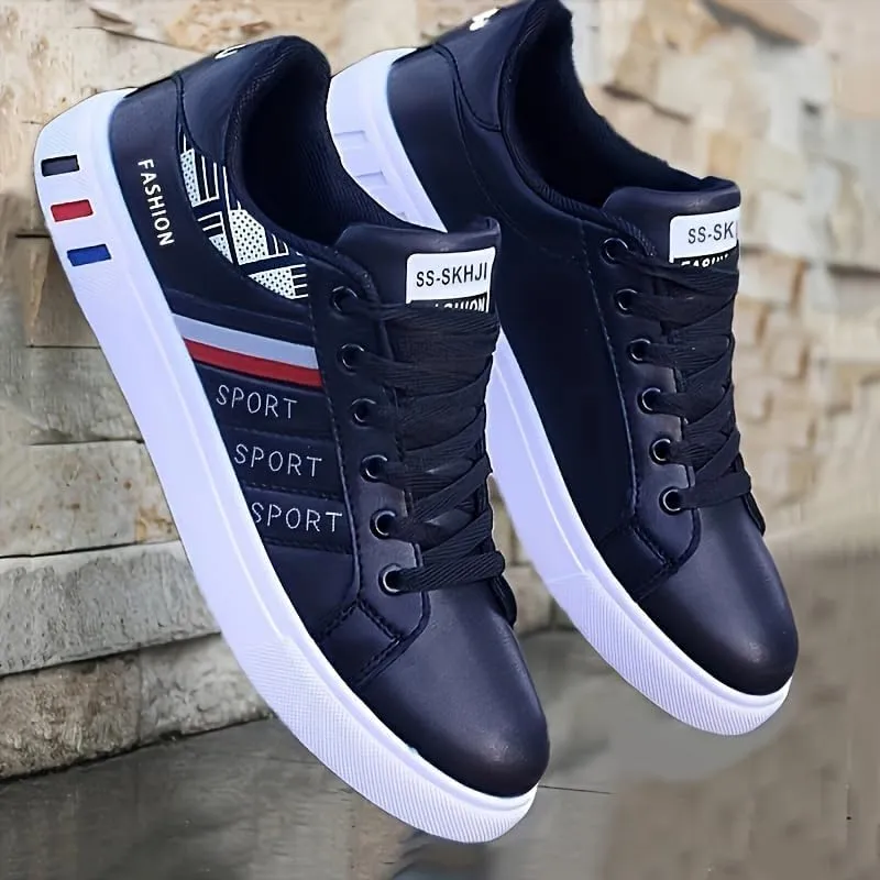 Men’s Trendy White Sports & Leisure Sneakers - Versatile Flat-Sole Board Shoes for Students Youth & Casual Wear