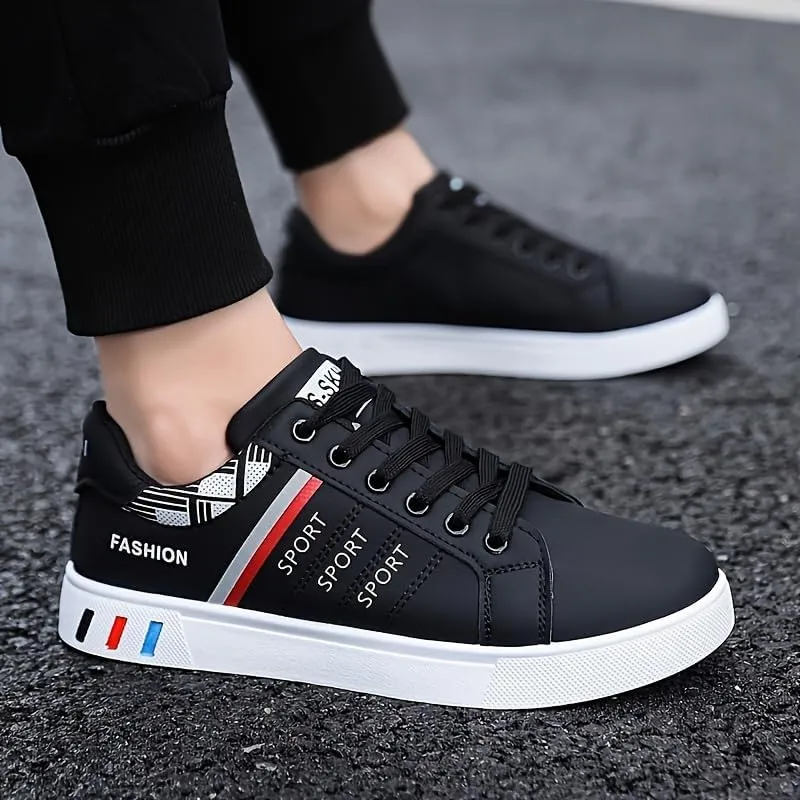 Men’s Trendy White Sports & Leisure Sneakers - Versatile Flat-Sole Board Shoes for Students Youth & Casual Wear