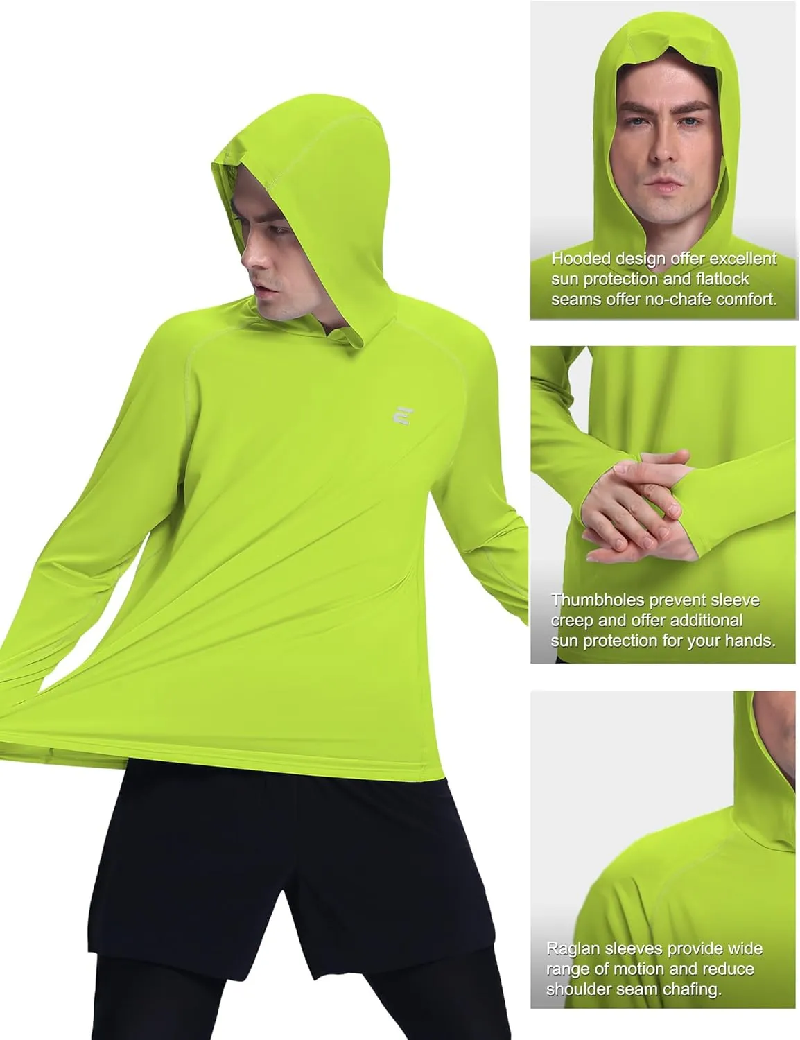 Men's UPF 50  Sun Protection Hoodie Shirts UV SPF Long Sleeve Rash Guard Fishing Swim Shirts Quick Dry
