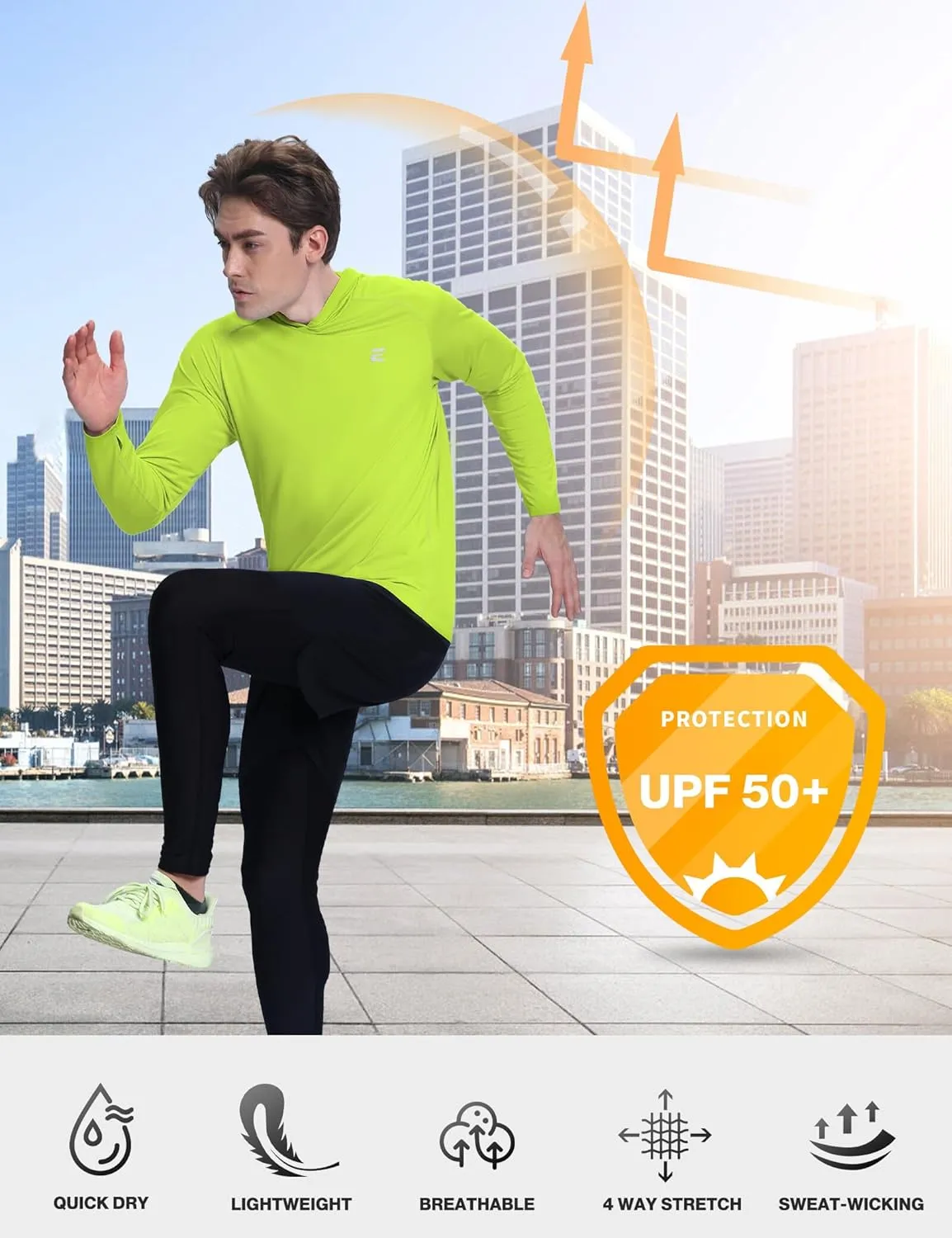 Men's UPF 50  Sun Protection Hoodie Shirts UV SPF Long Sleeve Rash Guard Fishing Swim Shirts Quick Dry