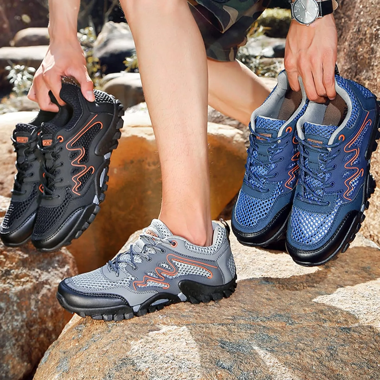 Mens Walking Boots Lightweight Walking Shoes Breathable Womens Hiking Shoes Non-Slip Outdoor Trekking Hiking Shoes