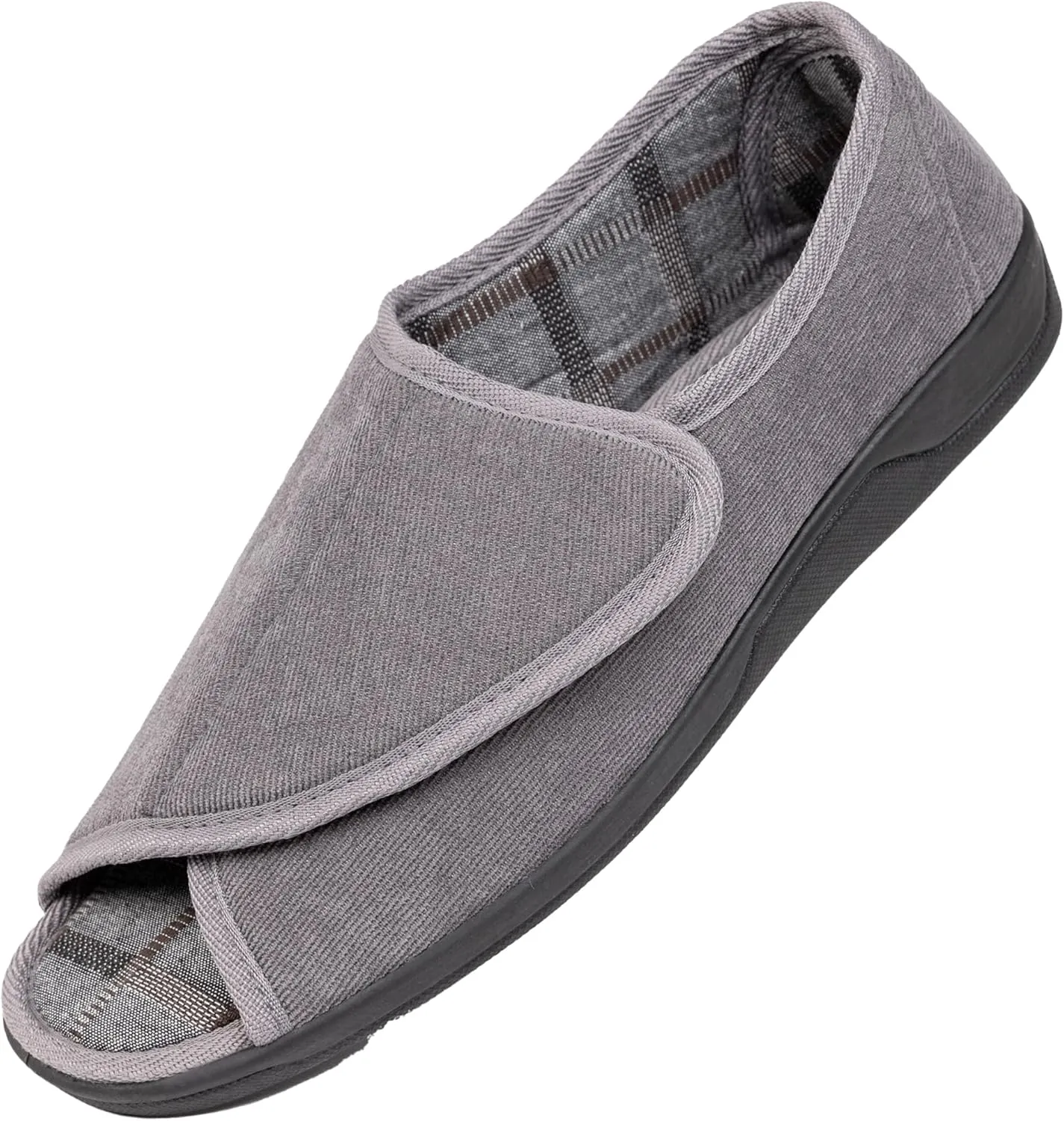 Men's Wide Furry 80-D Memory Foam Diabetic Slipper with Adjustable Closures, Wide Width Warm Plush Fleece Arthritis Edema Swollen Diabetic House Shoes Machine Washable w/Anti Slip Sole