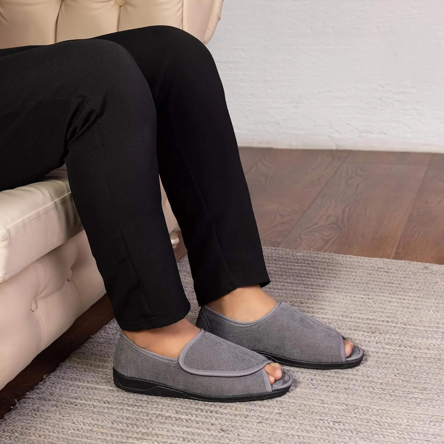 Men's Wide Furry 80-D Memory Foam Diabetic Slipper with Adjustable Closures, Wide Width Warm Plush Fleece Arthritis Edema Swollen Diabetic House Shoes Machine Washable w/Anti Slip Sole