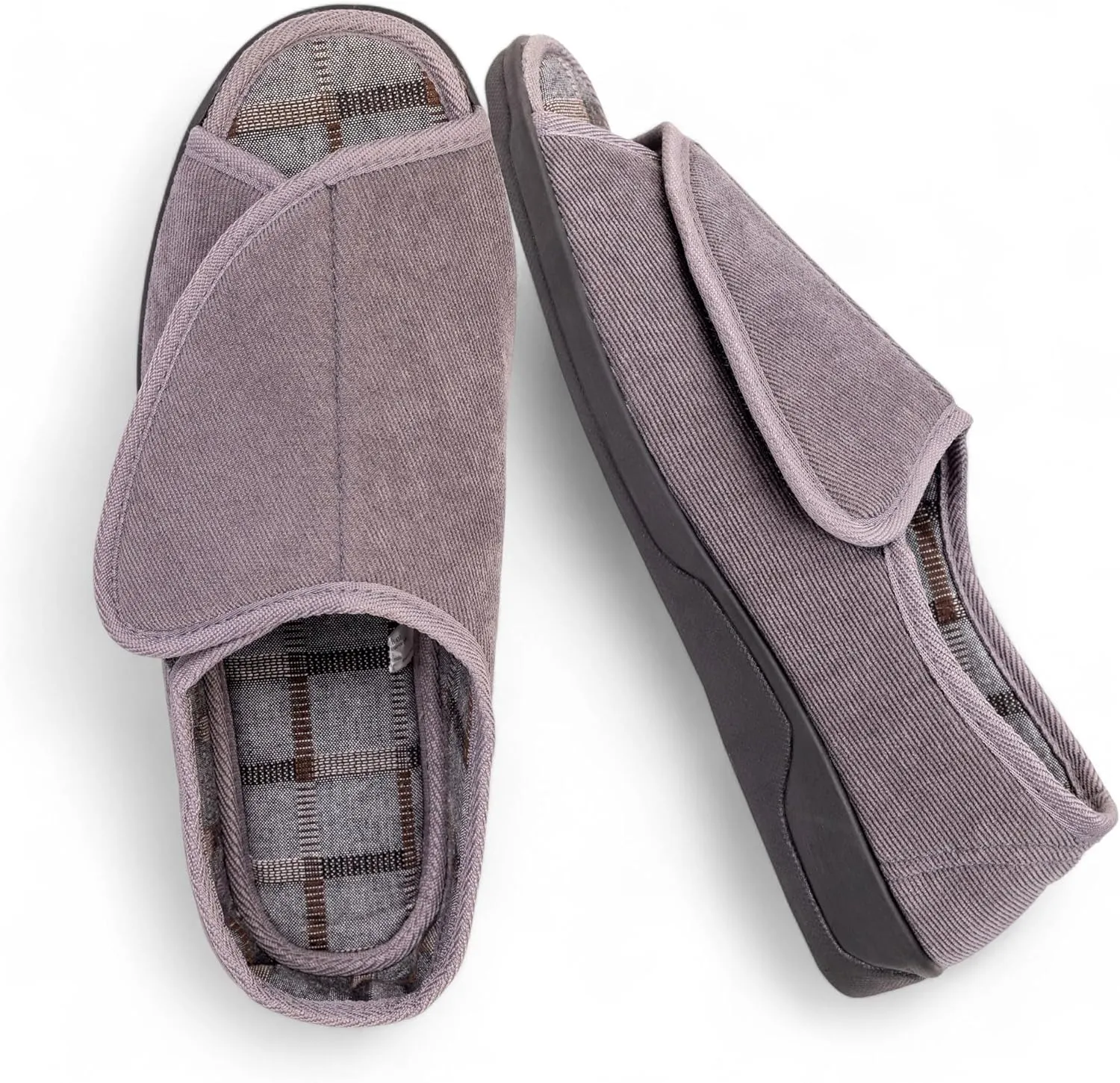 Men's Wide Furry 80-D Memory Foam Diabetic Slipper with Adjustable Closures, Wide Width Warm Plush Fleece Arthritis Edema Swollen Diabetic House Shoes Machine Washable w/Anti Slip Sole