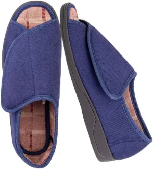 Men's Wide Furry 80-D Memory Foam Diabetic Slipper with Adjustable Closures, Wide Width Warm Plush Fleece Arthritis Edema Swollen Diabetic House Shoes Machine Washable w/Anti Slip Sole