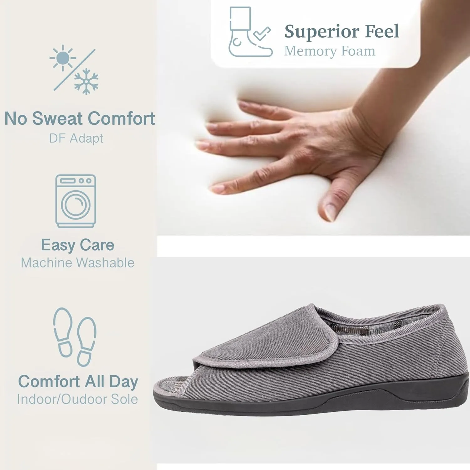 Men's Wide Furry 80-D Memory Foam Diabetic Slipper with Adjustable Closures, Wide Width Warm Plush Fleece Arthritis Edema Swollen Diabetic House Shoes Machine Washable w/Anti Slip Sole