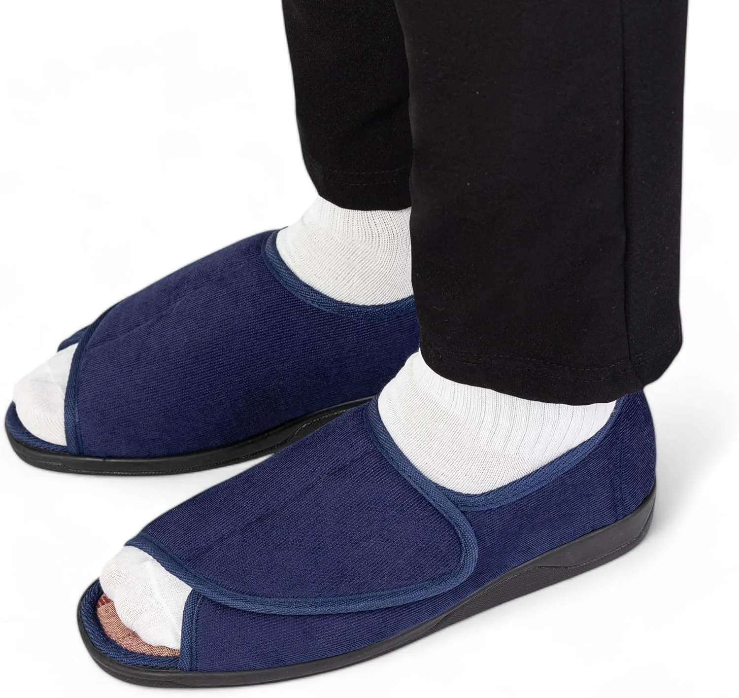 Men's Wide Furry 80-D Memory Foam Diabetic Slipper with Adjustable Closures, Wide Width Warm Plush Fleece Arthritis Edema Swollen Diabetic House Shoes Machine Washable w/Anti Slip Sole