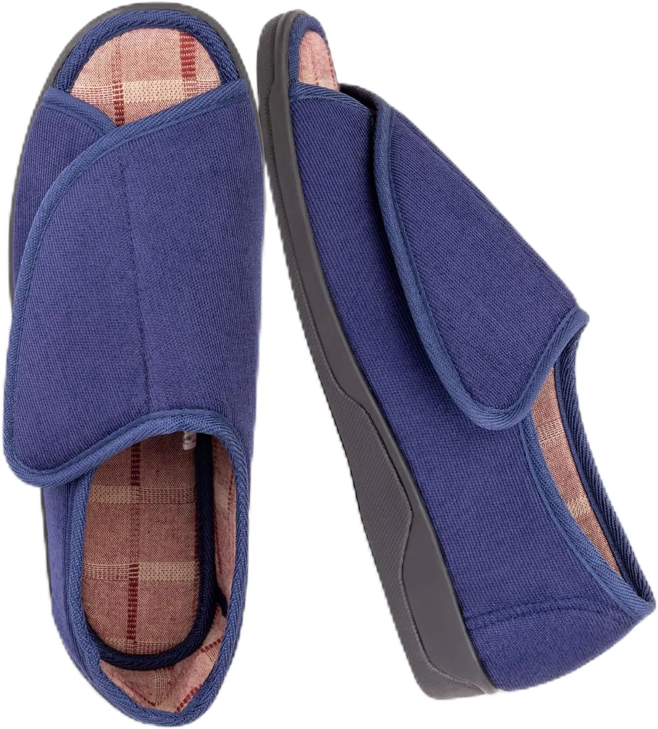 Men's Wide Furry 80-D Memory Foam Diabetic Slipper with Adjustable Closures, Wide Width Warm Plush Fleece Arthritis Edema Swollen Diabetic House Shoes Machine Washable w/Anti Slip Sole