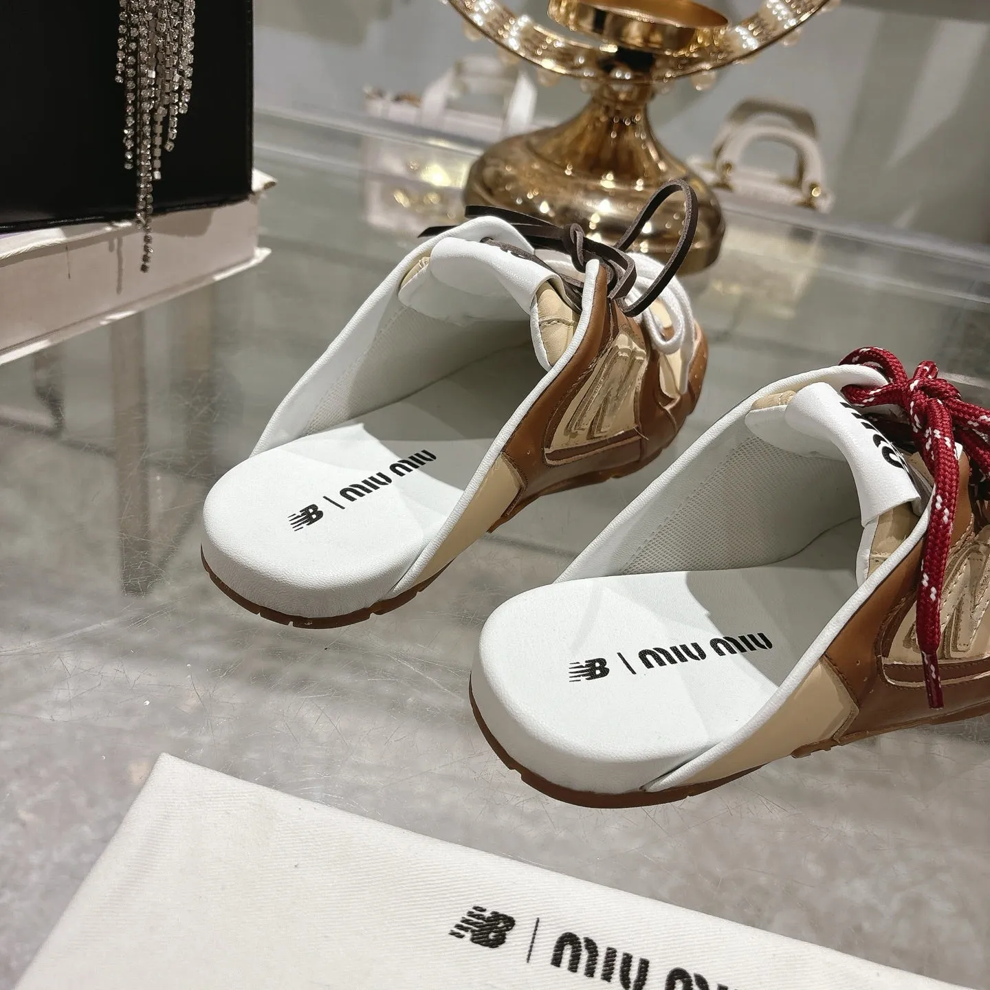 Miu x NB 530 SL Deco Mules Brown mix Beige Leather 235298
