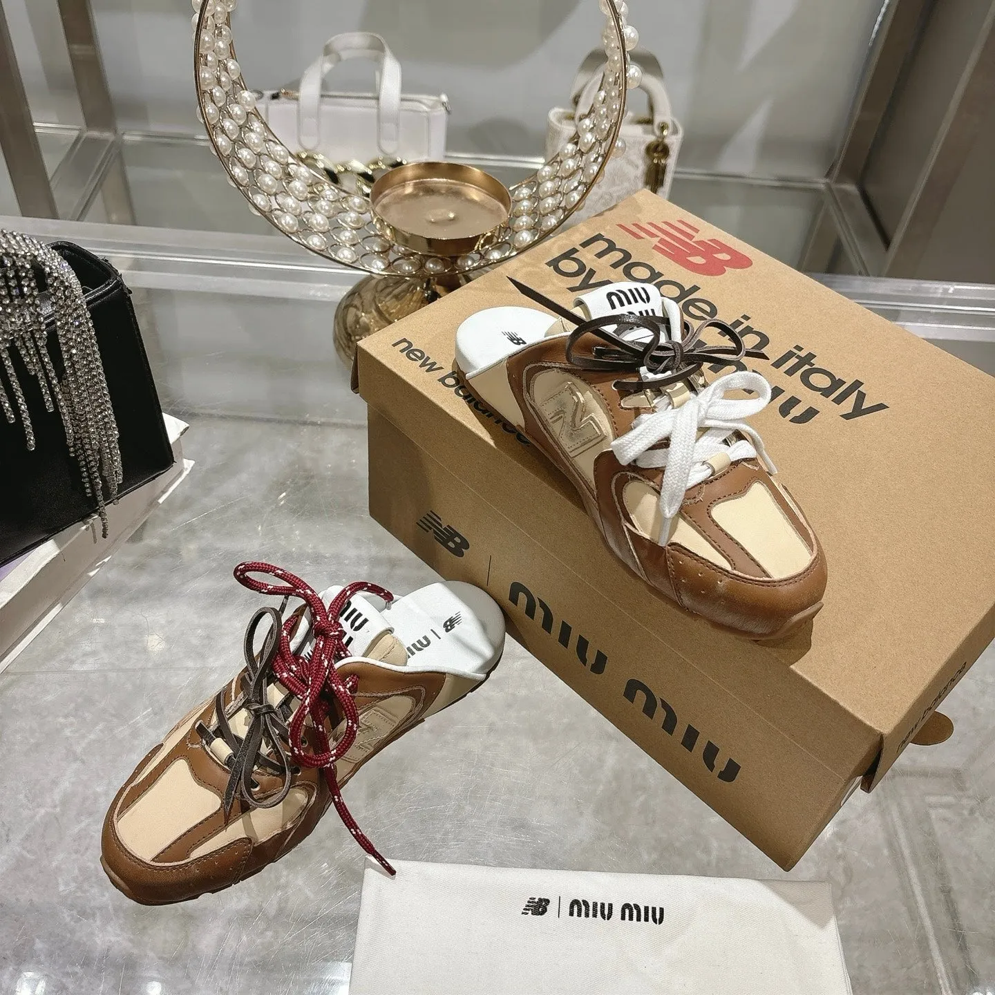 Miu x NB 530 SL Deco Mules Brown mix Beige Leather 235298