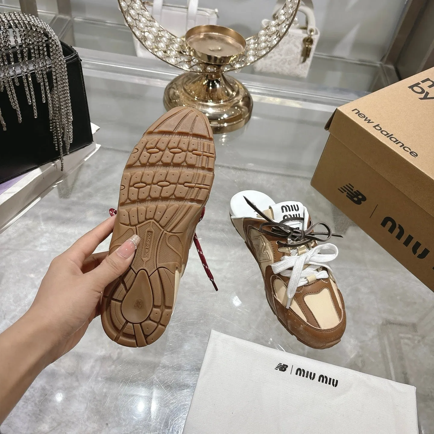 Miu x NB 530 SL Deco Mules Brown mix Beige Leather 235298