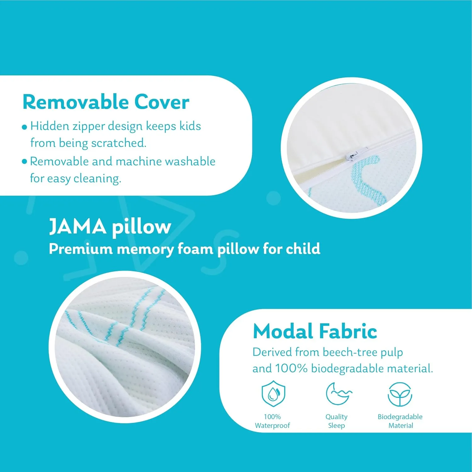 MLILY Kids Pillow for Sleeping, Adjustable Kids Memory Foam Pillow for Bed Set, Breathable and Cooling Pillows for Kids Boy Girl, CertiPUR-US Certified, 12x20 Inch, Blue-NEW2
