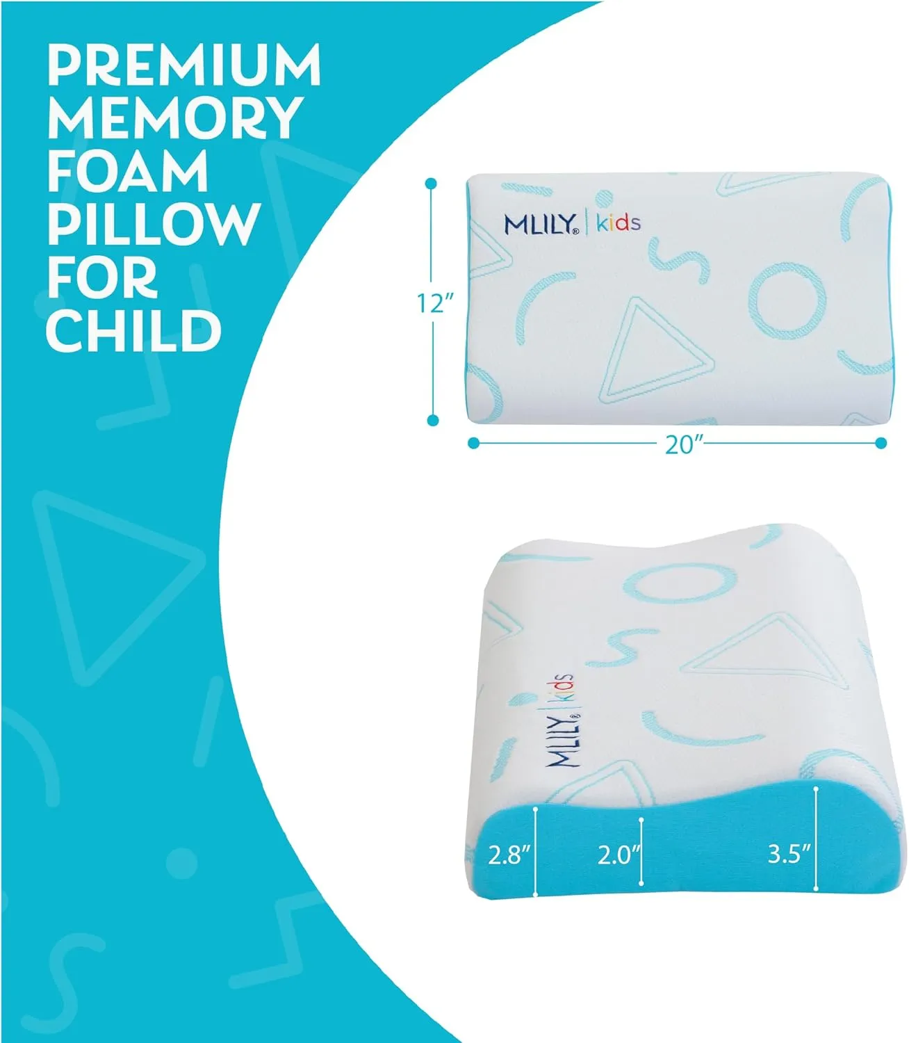 MLILY Kids Pillow for Sleeping, Adjustable Kids Memory Foam Pillow for Bed Set, Breathable and Cooling Pillows for Kids Boy Girl, CertiPUR-US Certified, 12x20 Inch, Blue-NEW2