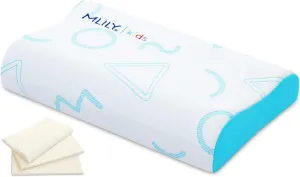 MLILY Kids Pillow for Sleeping, Adjustable Kids Memory Foam Pillow for Bed Set, Breathable and Cooling Pillows for Kids Boy Girl, CertiPUR-US Certified, 12x20 Inch, Blue-NEW2