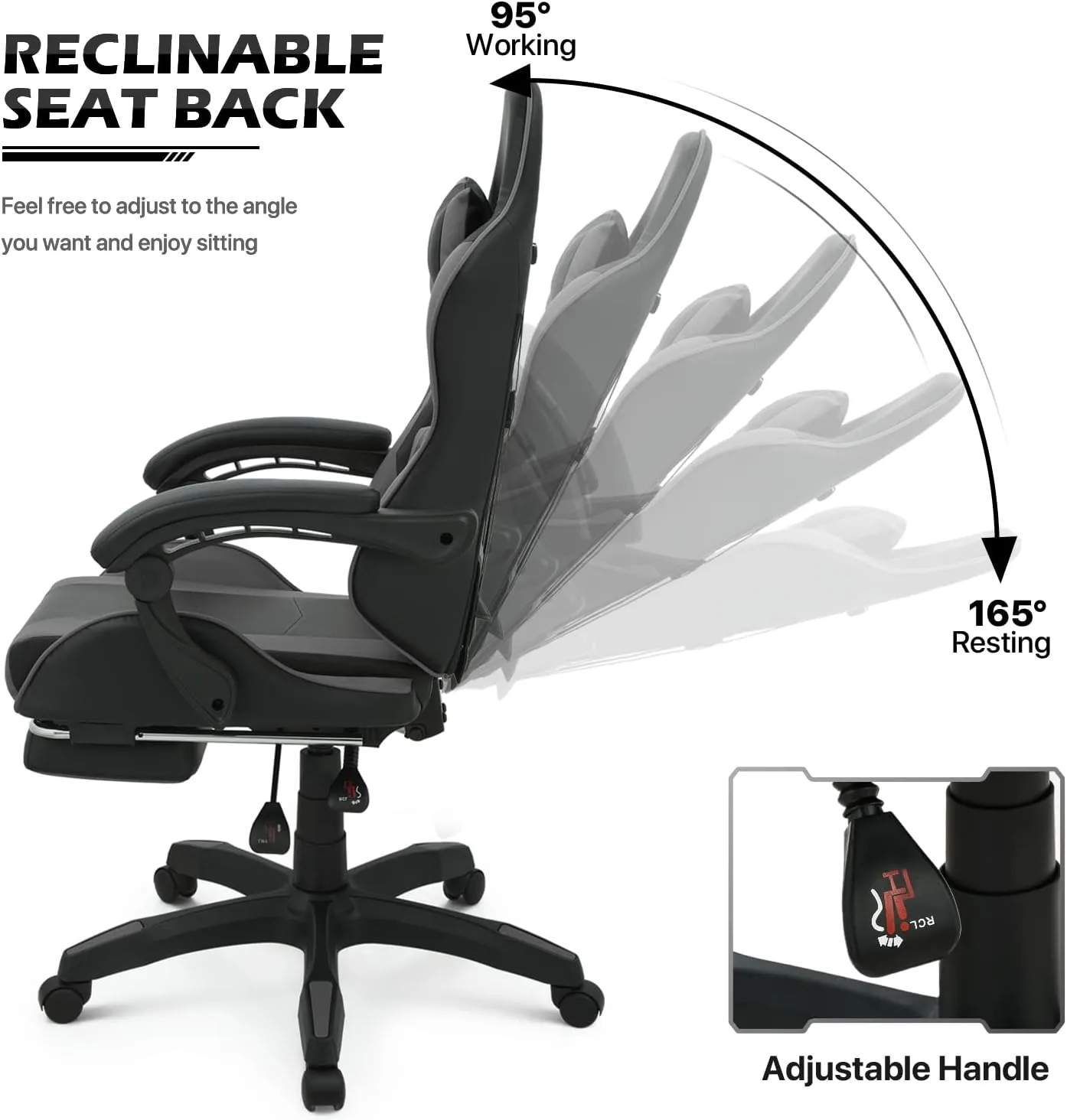 MoNiBloom Gaming Chair Office Chair Leather High Back Computer Chair with Headrest and Lumbar Support 360° Swivel Ergonomic Footrest Adjustable Gamer Chair for Adult Teen Home Office Using, Gray