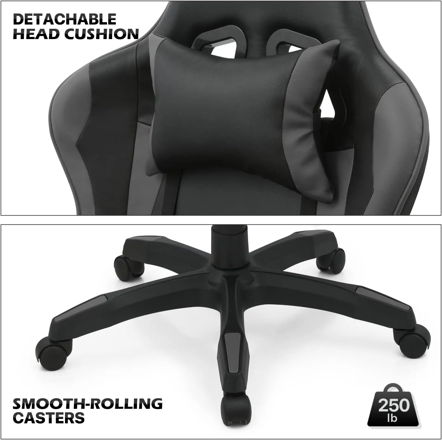 MoNiBloom Gaming Chair Office Chair Leather High Back Computer Chair with Headrest and Lumbar Support 360° Swivel Ergonomic Footrest Adjustable Gamer Chair for Adult Teen Home Office Using, Gray