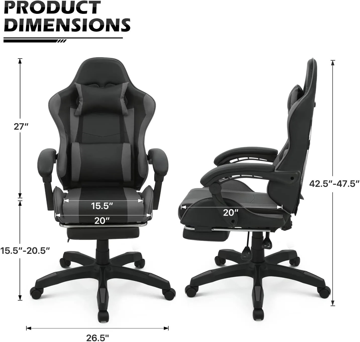 MoNiBloom Gaming Chair Office Chair Leather High Back Computer Chair with Headrest and Lumbar Support 360° Swivel Ergonomic Footrest Adjustable Gamer Chair for Adult Teen Home Office Using, Gray