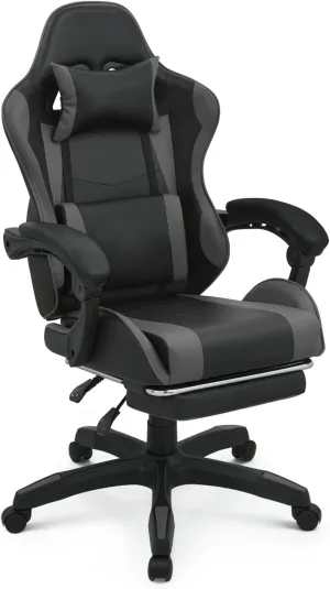 MoNiBloom Gaming Chair Office Chair Leather High Back Computer Chair with Headrest and Lumbar Support 360° Swivel Ergonomic Footrest Adjustable Gamer Chair for Adult Teen Home Office Using, Gray