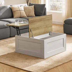 mopio Blake Lift Top Coffee Table with Storage, Modern Farmhouse Square Wood Center Coffee Table with Easy Lifting Top, Chamfered Edge & Soft Closing (White Oak)