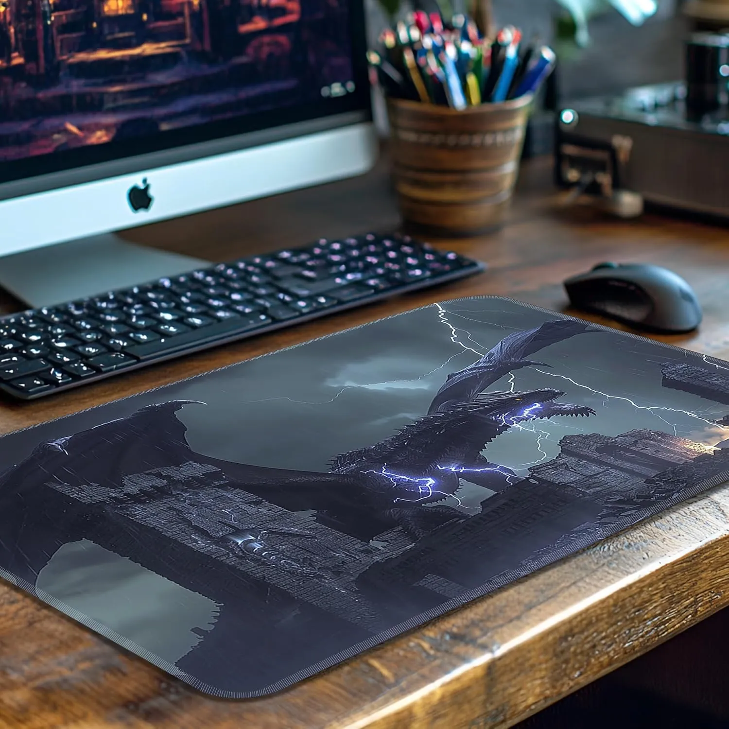 MTG Playmat Non-Slip Rubber Backing Printing Commander Board Game Desk Mat Duel Mat TCG PTCG Playmat 24x14 inches and Free Storage Bags (Dragon 01)