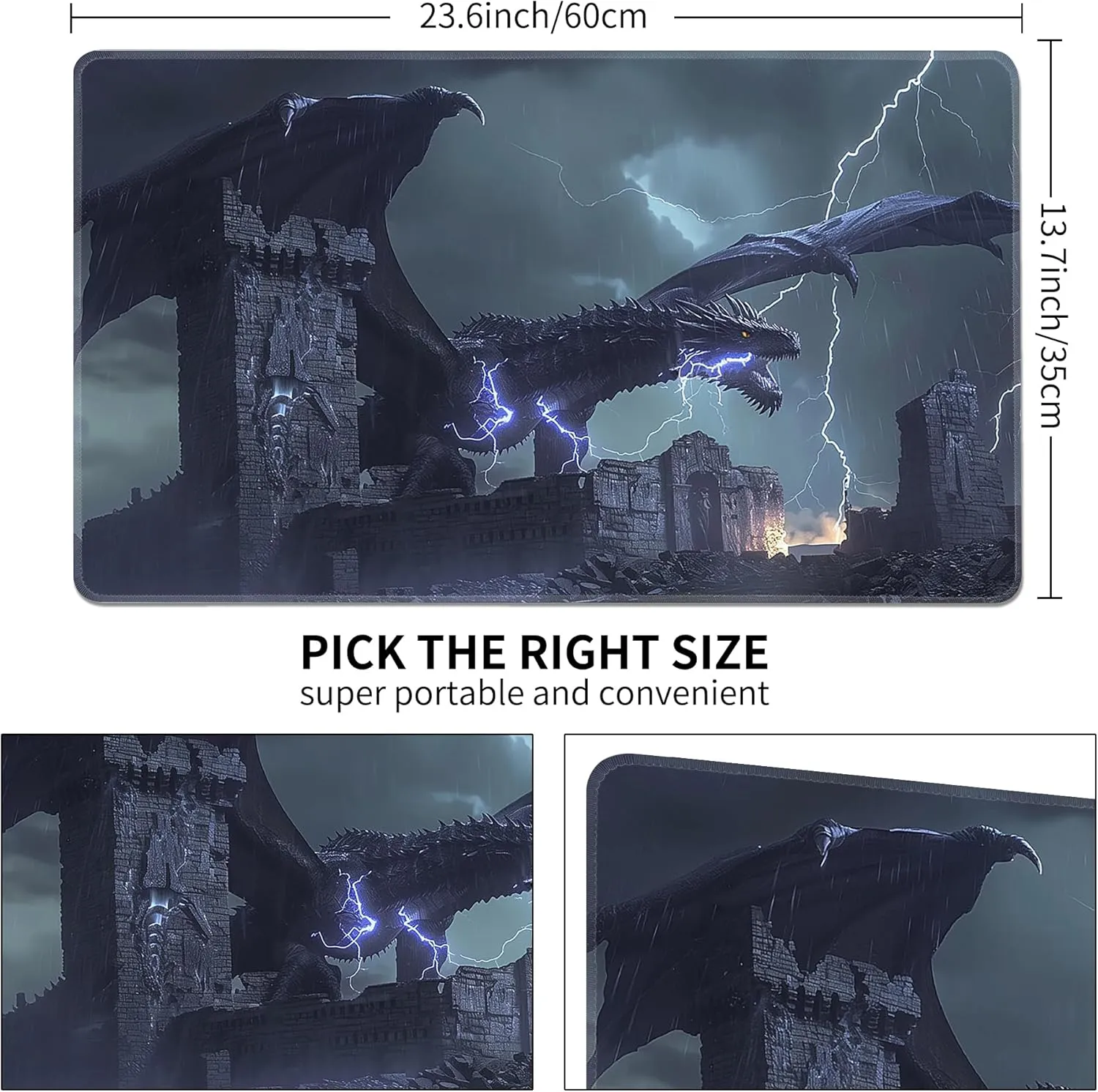 MTG Playmat Non-Slip Rubber Backing Printing Commander Board Game Desk Mat Duel Mat TCG PTCG Playmat 24x14 inches and Free Storage Bags (Dragon 01)