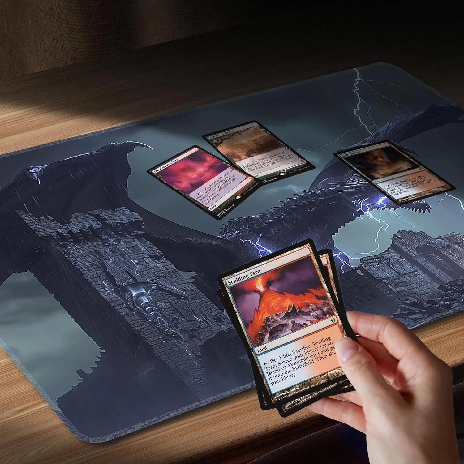 MTG Playmat Non-Slip Rubber Backing Printing Commander Board Game Desk Mat Duel Mat TCG PTCG Playmat 24x14 inches and Free Storage Bags (Dragon 01)