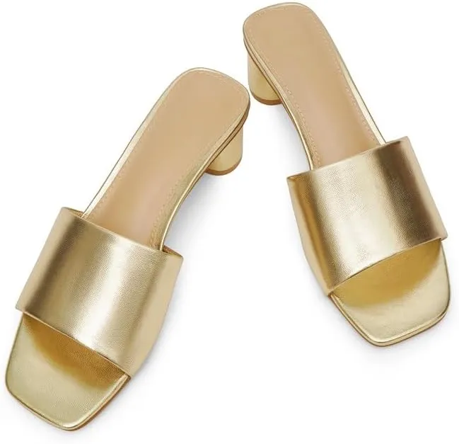 Mule Heels for Women Square Toe Chunky Low Heel Sandals Heeled Slides