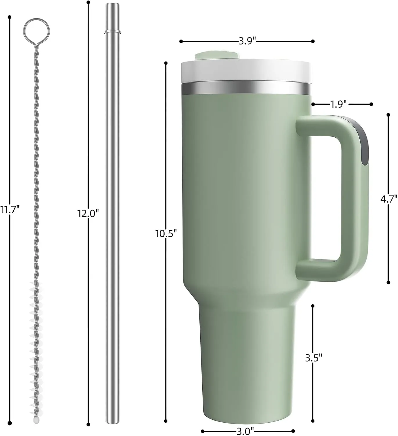 MURRICON 40 oz Tumbler with Handle and Straw,Reusable Vacuum Quencher Tumbler with Lid,Stainless Steel Insulated Travel Mug,for Coffee and Beverages(Bay Green)