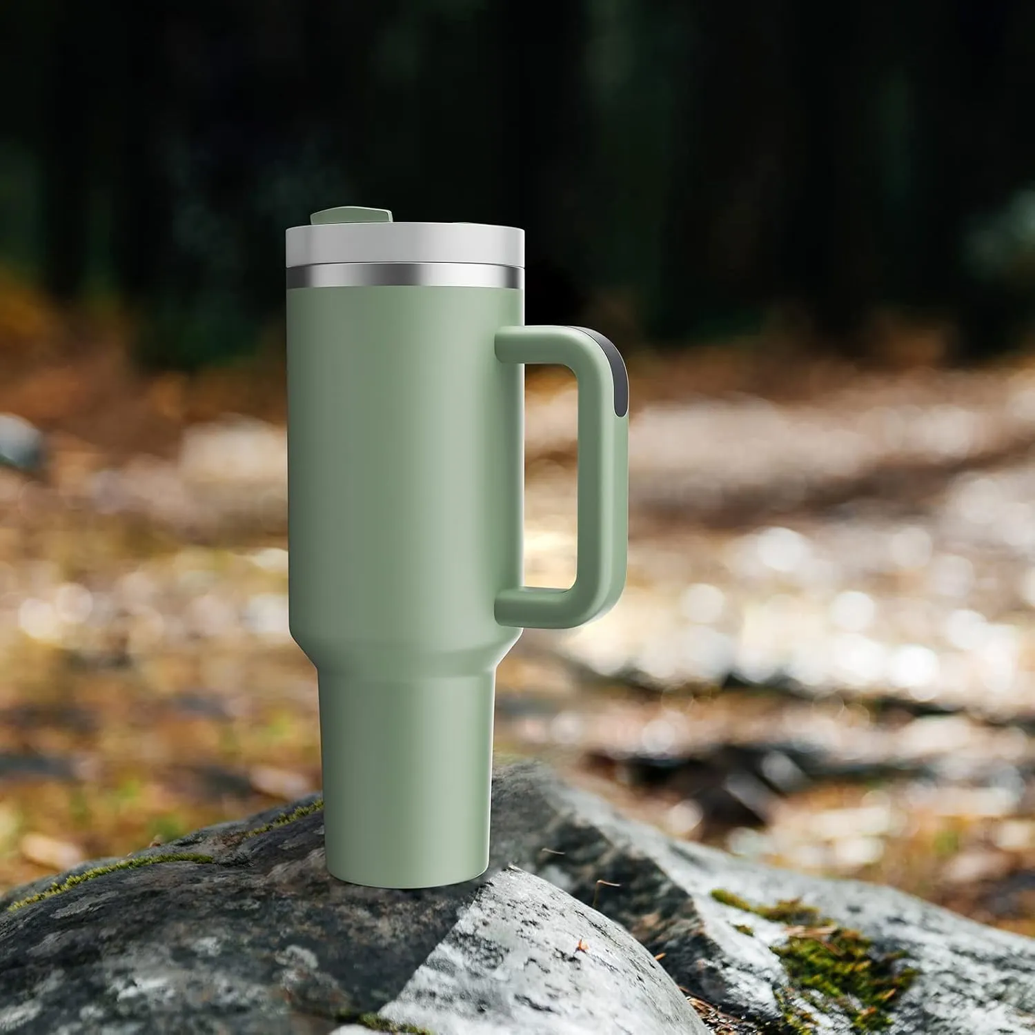 MURRICON 40 oz Tumbler with Handle and Straw,Reusable Vacuum Quencher Tumbler with Lid,Stainless Steel Insulated Travel Mug,for Coffee and Beverages(Bay Green)