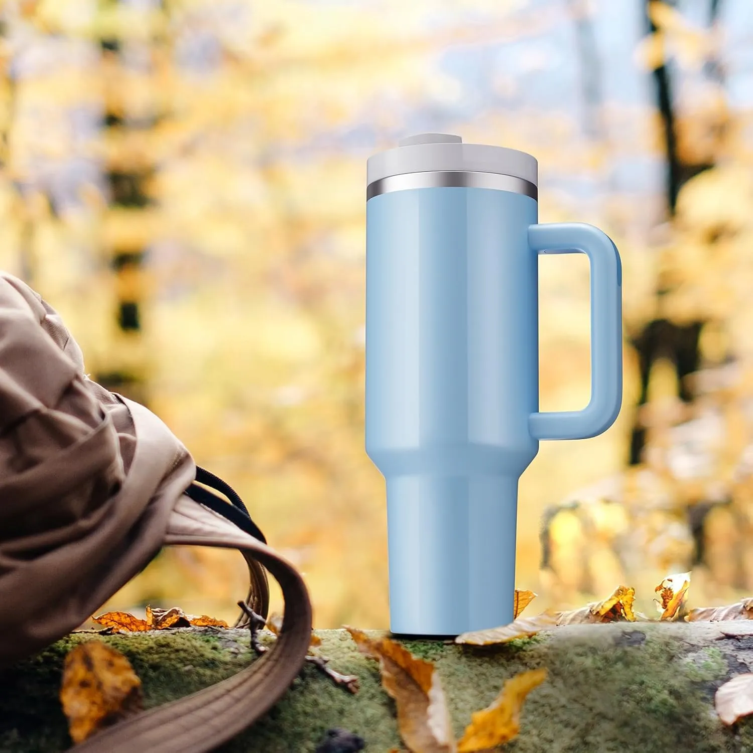 MURRICON 40 oz Tumbler with Handle and Straw,Reusable Vacuum Quencher Tumbler with Lid,Stainless Steel Insulated Travel Mug,for Coffee and Beverages(Chambray)