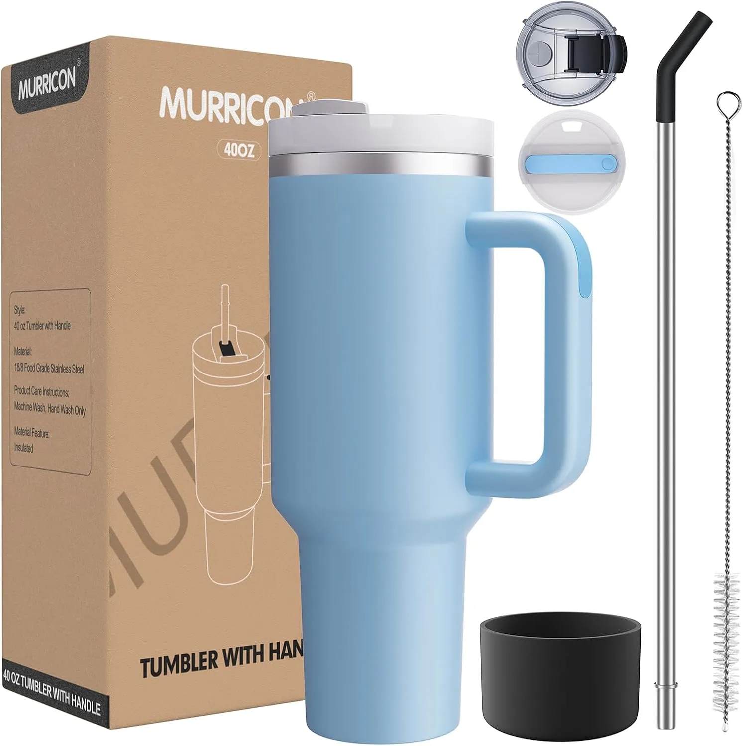MURRICON 40 oz Tumbler with Handle and Straw,Reusable Vacuum Quencher Tumbler with Lid,Stainless Steel Insulated Travel Mug,for Coffee and Beverages(Chambray)