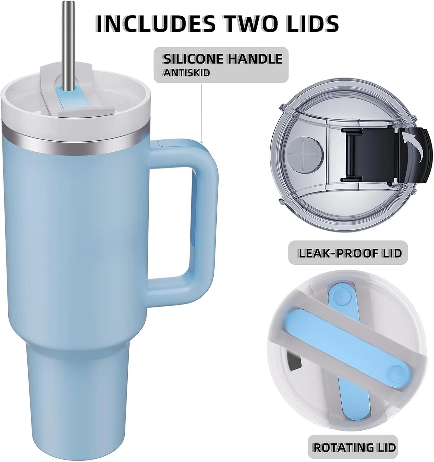 MURRICON 40 oz Tumbler with Handle and Straw,Reusable Vacuum Quencher Tumbler with Lid,Stainless Steel Insulated Travel Mug,for Coffee and Beverages(Chambray)