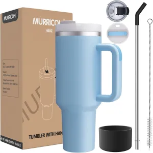 MURRICON 40 oz Tumbler with Handle and Straw,Reusable Vacuum Quencher Tumbler with Lid,Stainless Steel Insulated Travel Mug,for Coffee and Beverages(Chambray)